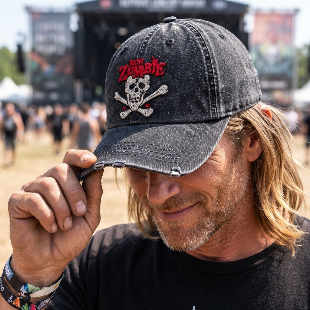 RZO Skull Crossbones Denim Cap