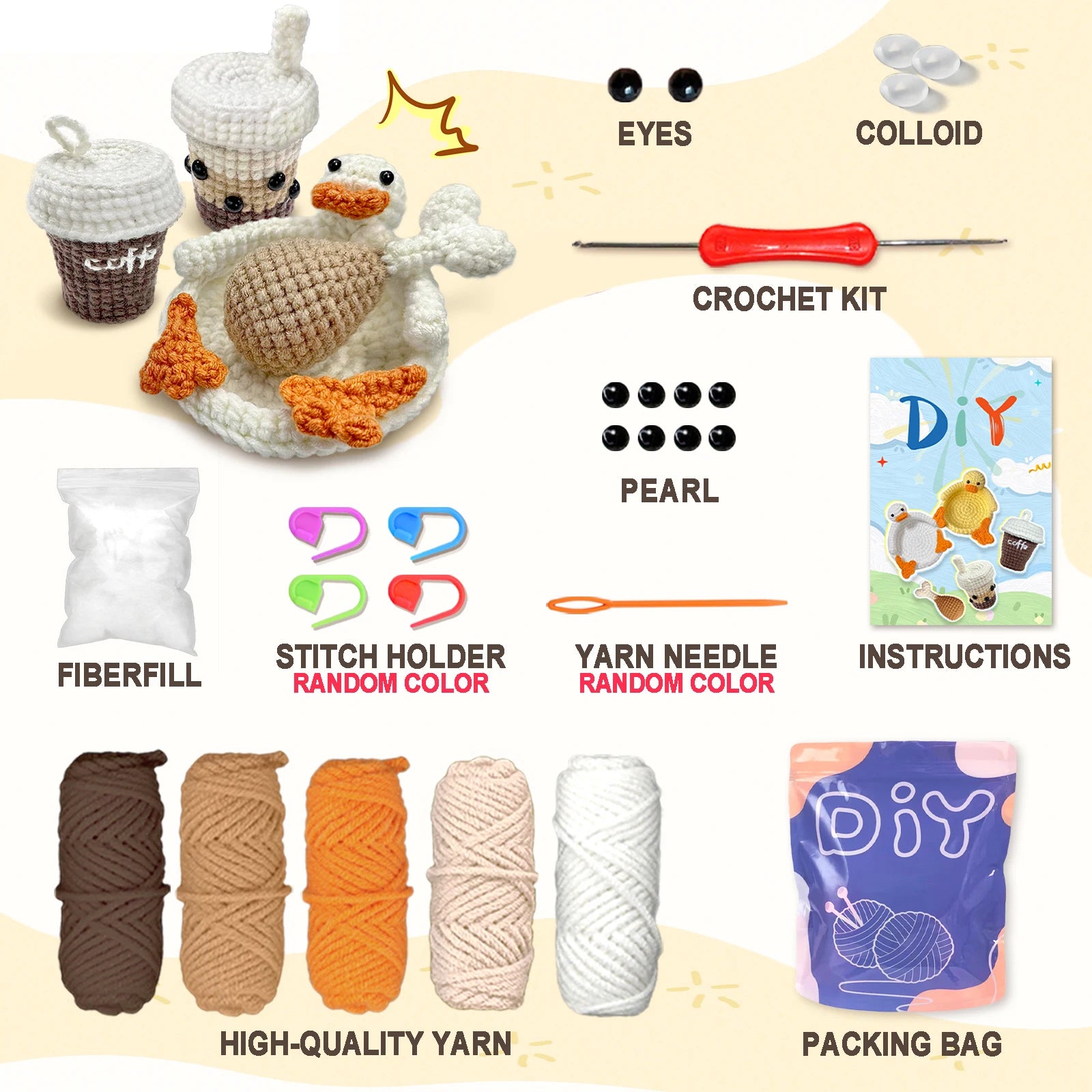 YAMAXIN Food Theme Crochet Kit for Beginners - Easy DIY Craft Tool Set Knitting Arts & Crafts Project