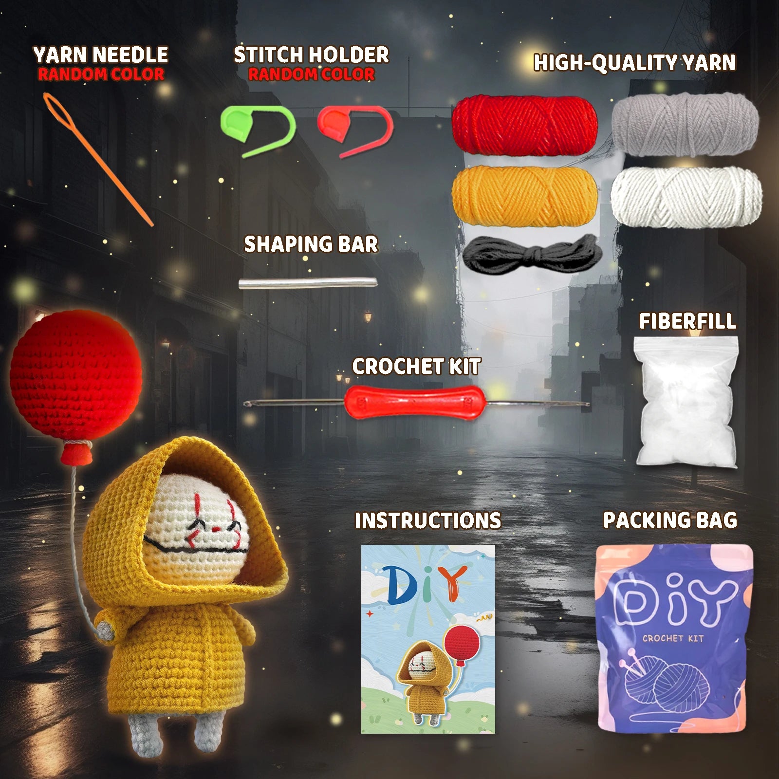 YAMAXIN Beginner Crochet Kit Balloon Clown Theme DIY Craft Tool Set Easy Knitting Arts & Crafts Project for Learners