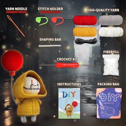 YAMAXIN Beginner Crochet Kit Balloon Clown Theme DIY Craft Tool Set Easy Knitting Arts & Crafts Project for Learners