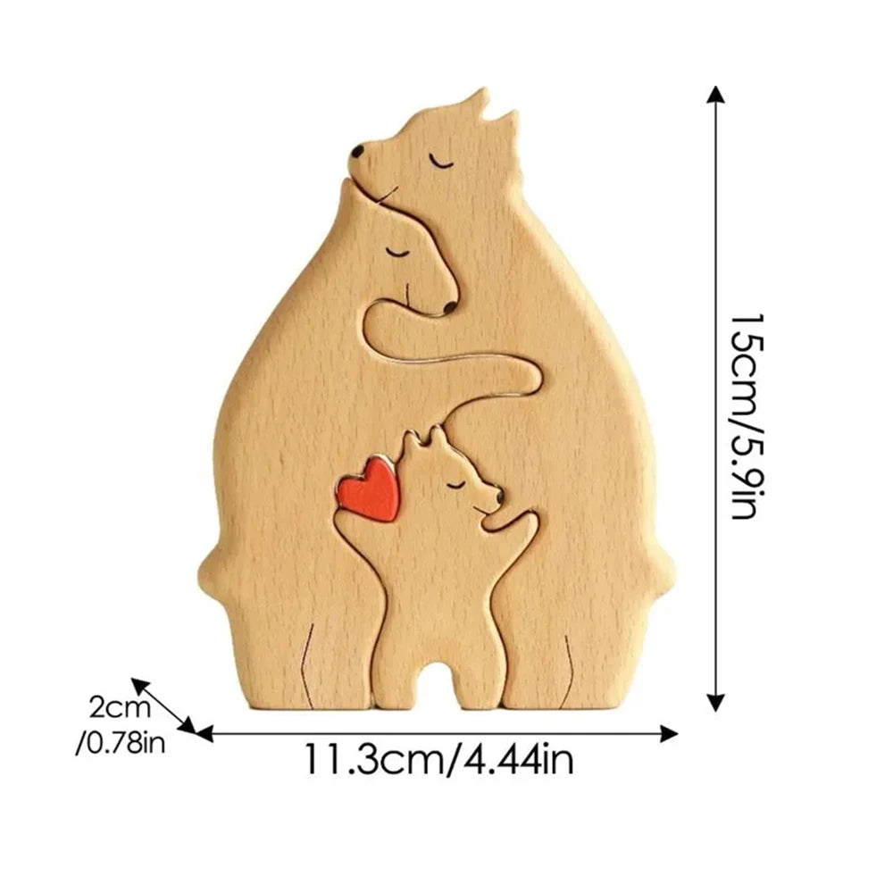 Bear Family Theme Wooden Art Puzzle Wooden Sculpture DIY Cute Family Member of Bears Puzzle Home Desktop Decor Mothers Day Gift